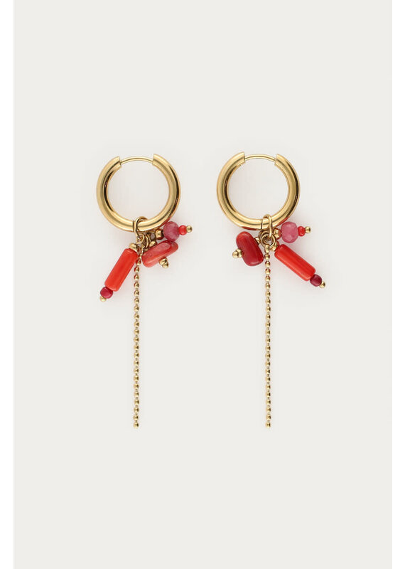 My Jewellery My Jewellery | Sunrocks oorringen met rode stenen & balletjes