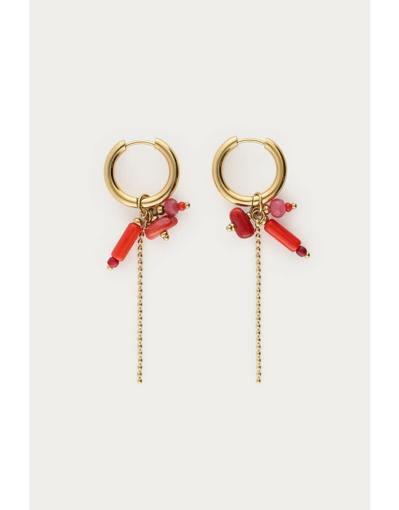 My Jewellery My Jewellery | Sunrocks oorringen met rode stenen & balletjes