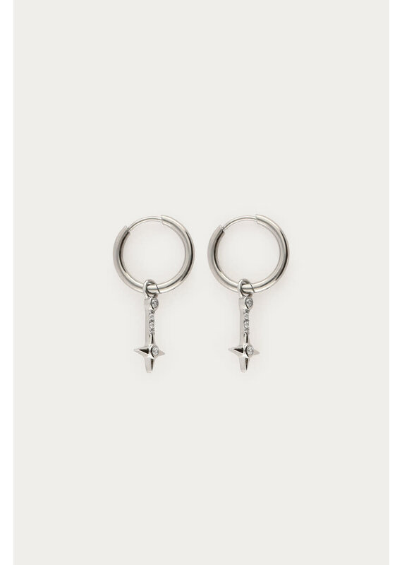 My Jewellery My Jewellery | Nomads minimalistische oorringen met ster en strass - zilver