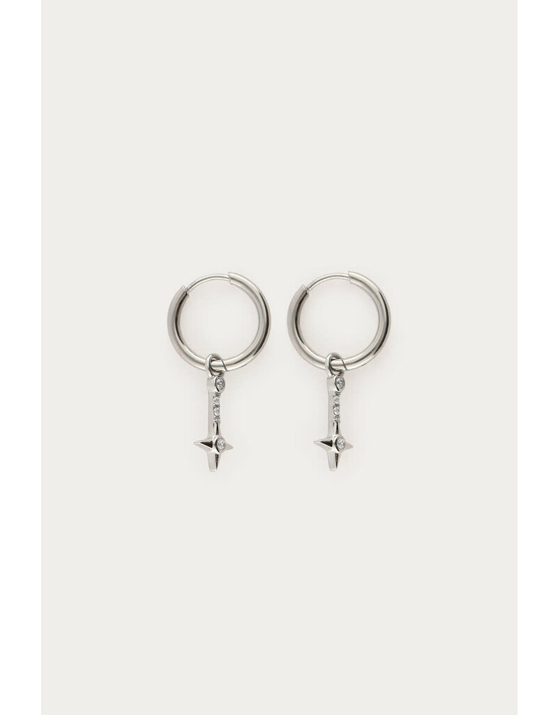 My Jewellery My Jewellery | Nomads minimalistische oorringen met ster en strass - zilver
