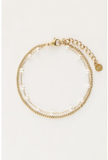 My Jewellery My Jewellery | Minimalistische dubbele armband met imitatieparels - goud