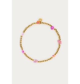 21Jewelz My Jewellery | Kralen armband met roze & oranje bloemen - goud