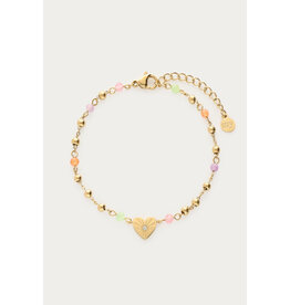 My Jewellery My Jewellery | Armband met hartje & gekleurde kralen - goud