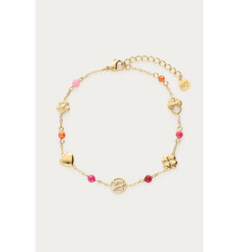 21Jewelz My Jewellery | Armband klaver, hartje & paarse kralen - goud