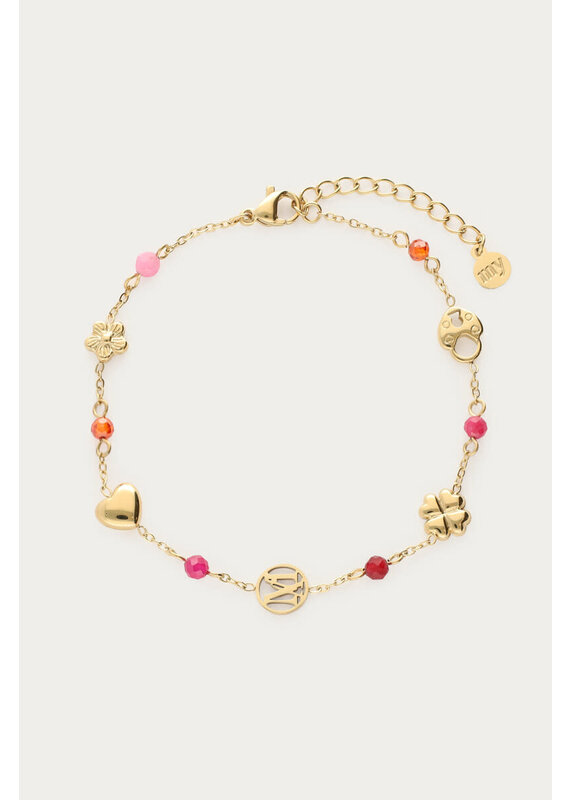 21Jewelz My Jewellery | Armband klaver, hartje & paarse kralen - goud