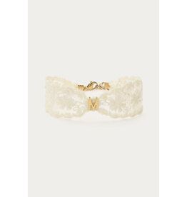 My Jewellery My Jewellery | Witte armband met kant en initial - goud