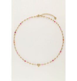 My Jewellery Ketting met hart en roze kralen - goud