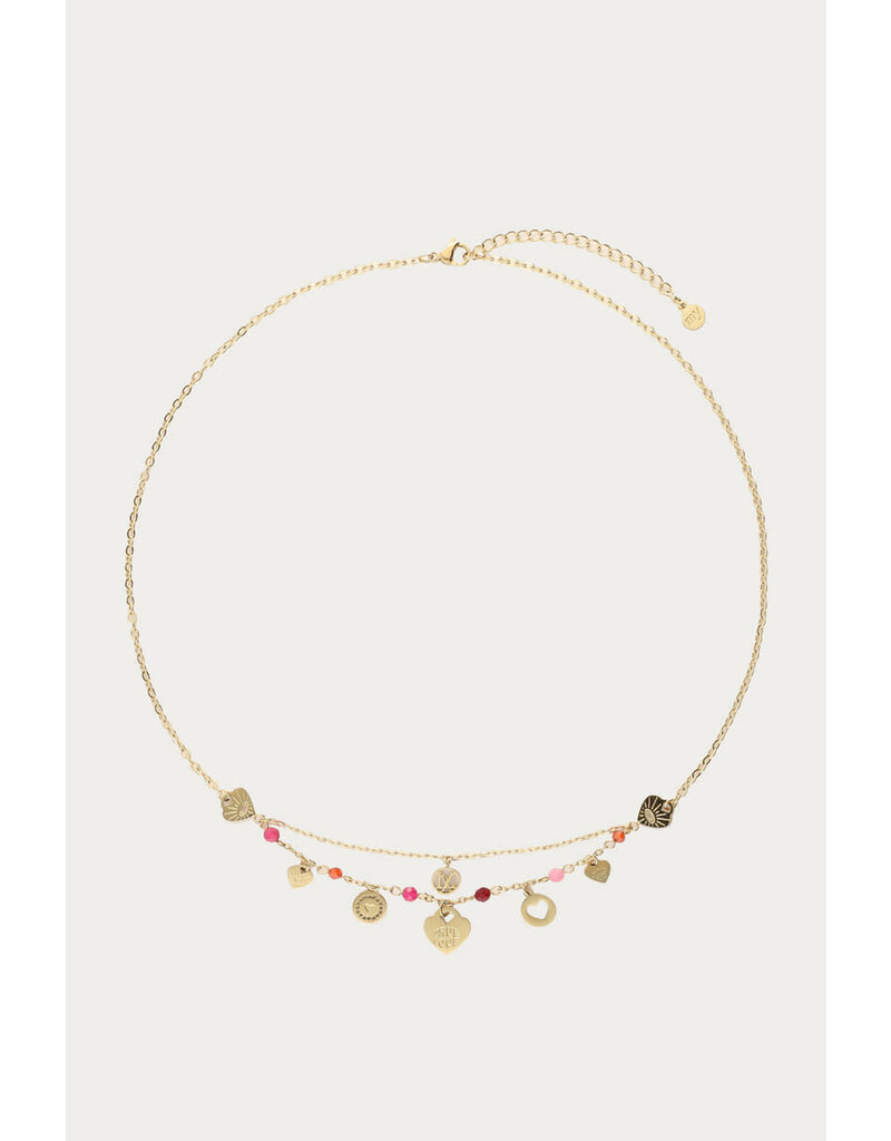 My Jewellery My Jewellery | Ketting bedels met hartjes, rode & roze kralen - goud