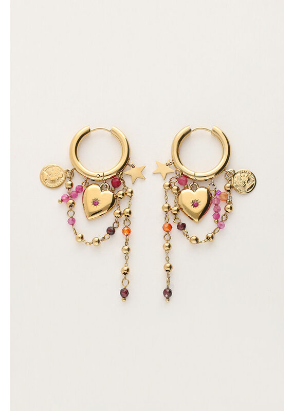 My Jewellery My Jewellery | Starry oorringen met hartje en kralen - goud