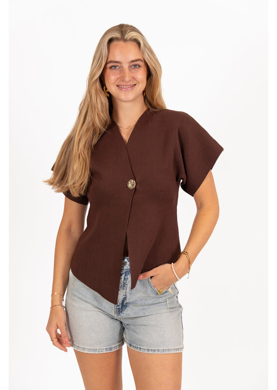 21Jewelz Elegante top met gouden knoop - bruin