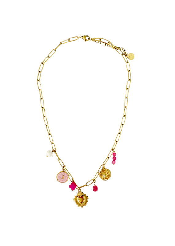 21Jewelz Schakelketting met roze bedels - goud