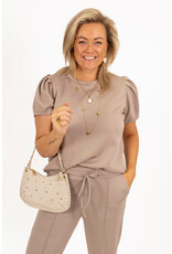 21Jewelz Basic sweater shirt met pofmouw - taupe