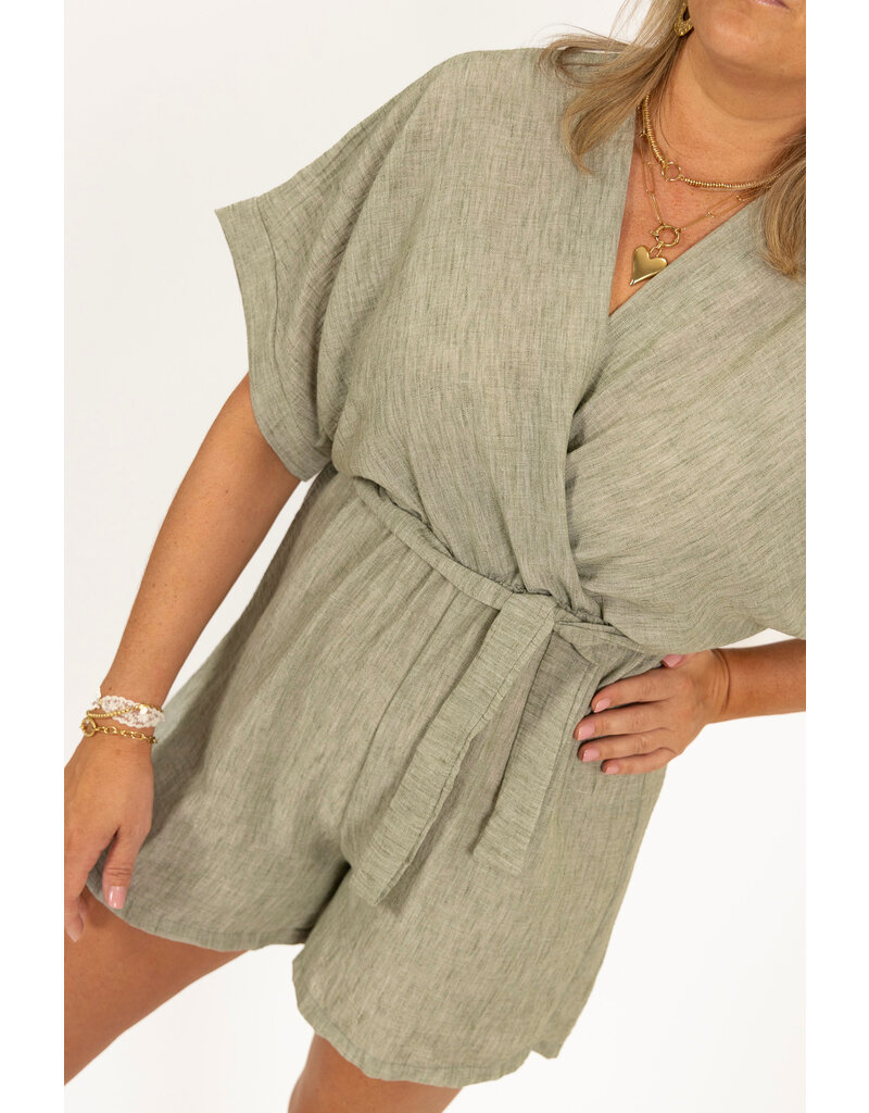 21Jewelz Linnenlook playsuit - groen