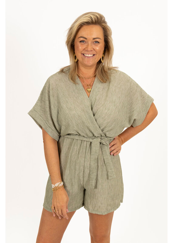 21Jewelz Linnenlook playsuit - groen