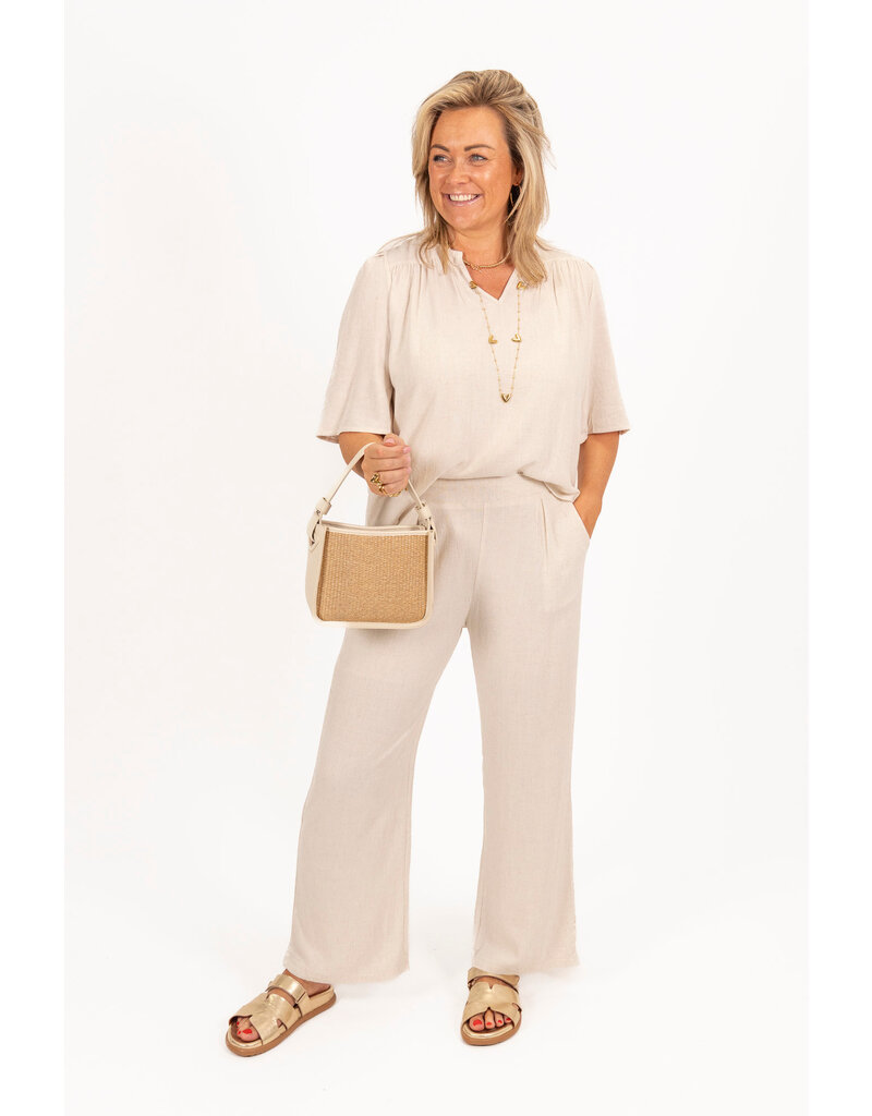21Jewelz Linnenlook broek met elastiek - ecru