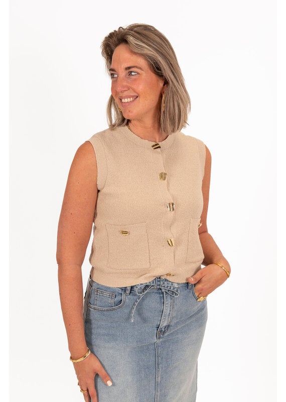 21Jewelz Gilet met gouden knopen - beige