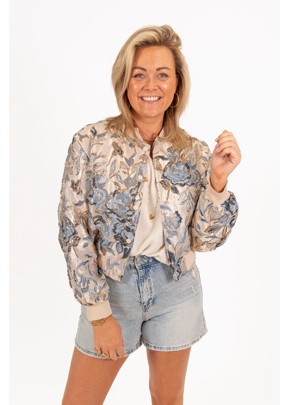 21Jewelz Bomber met gouden bloemenprint - blauw