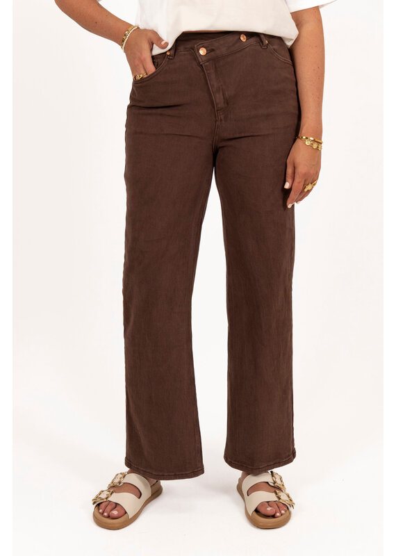 21Jewelz Wide leg jeans met schuine knoop - bruin
