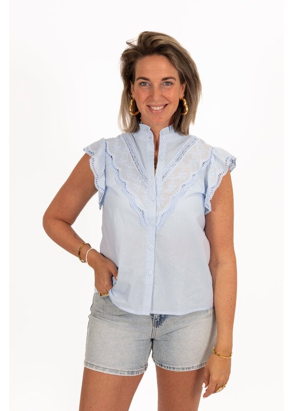 21Jewelz Mouwloos volant blouse - blauw