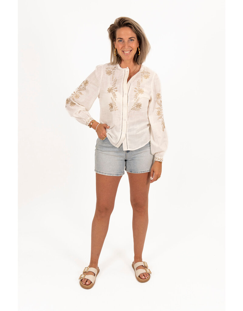 21Jewelz Opengewerkte blouse met details - goud/wit