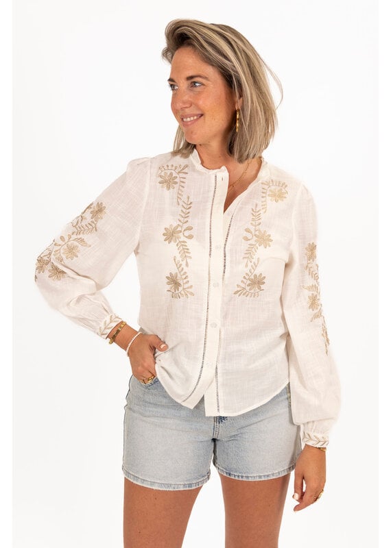 21Jewelz Opengewerkte blouse met details - goud/wit