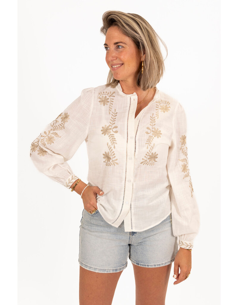 21Jewelz Opengewerkte blouse met details - goud/wit