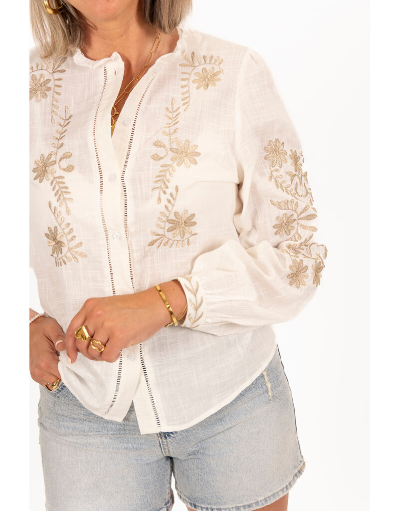 21Jewelz Opengewerkte blouse met details - goud/wit