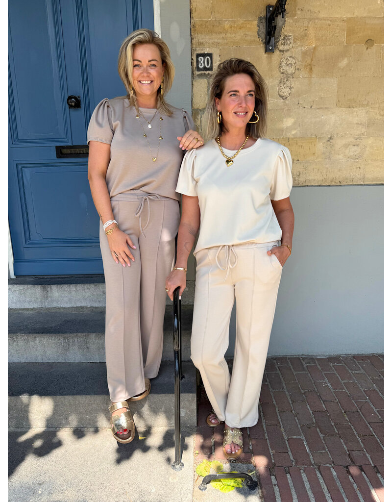 21Jewelz Basic sweater shirt met pofmouw - taupe
