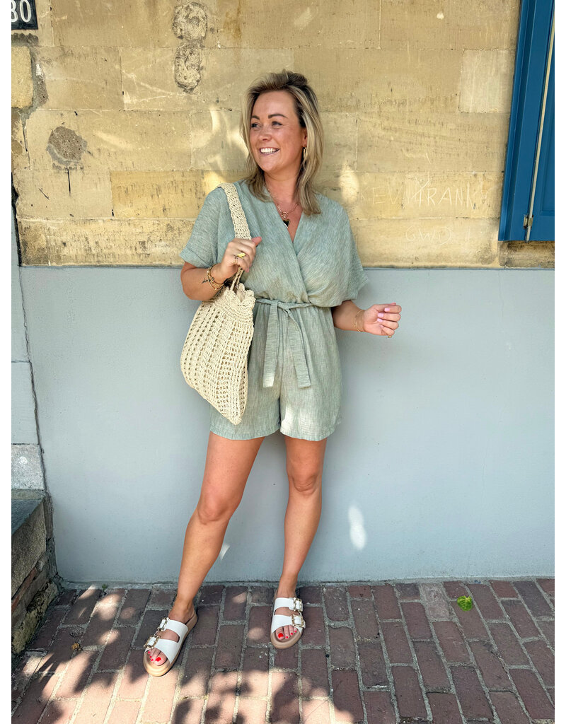 21Jewelz Linnenlook playsuit - groen