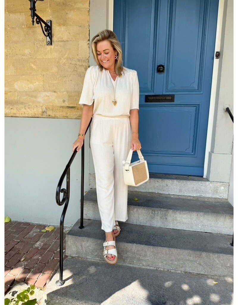 21Jewelz Linnenlook broek met elastiek - ecru