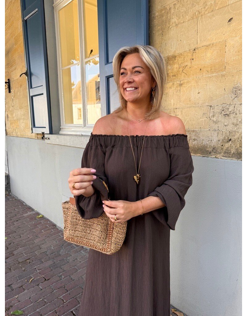 21Jewelz Off shoulder jurk - choco bruin