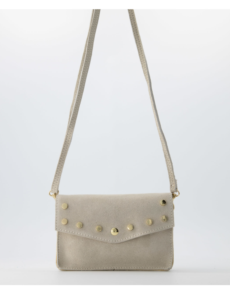 21Jewelz Tasje met gouden studs - suede ecru