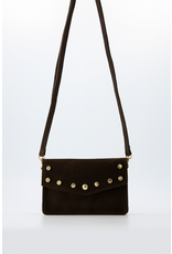 21Jewelz Tasje met gouden studs - suede donkerbruin