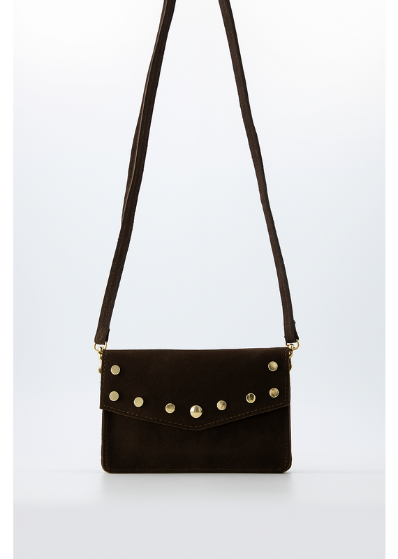 21Jewelz Tasje met gouden studs - suede donkerbruin
