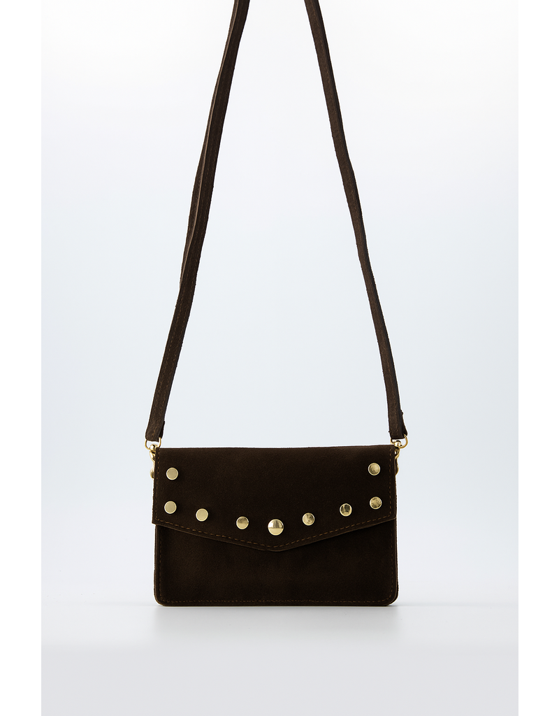 21Jewelz Tasje met gouden studs - suede donkerbruin