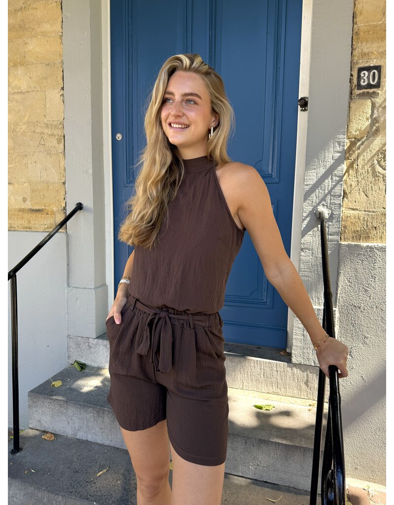 21Jewelz Losvallend lurex shortje - choco bruin