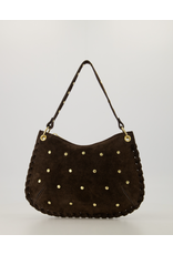 21Jewelz Tasje met stiksels en gouden studs - suede donkerbruin