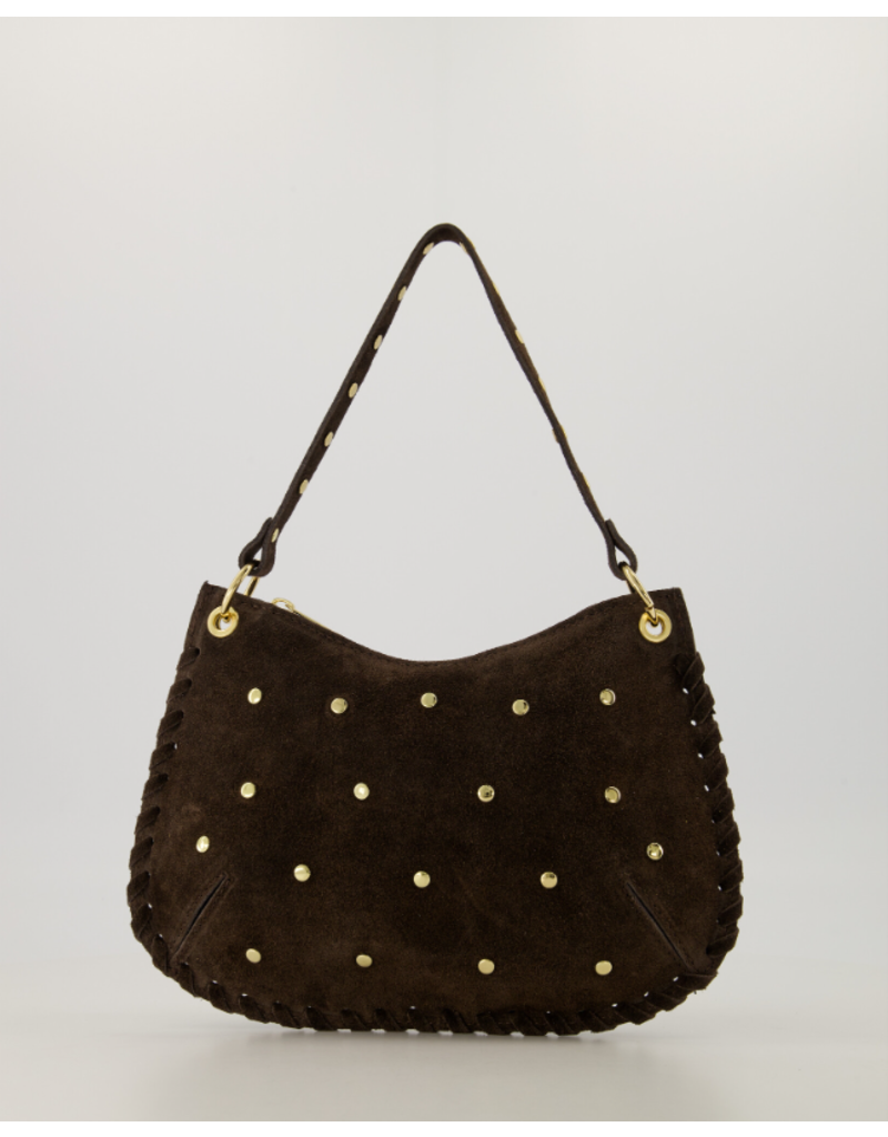 21Jewelz Tasje met stiksels en gouden studs - suede donkerbruin