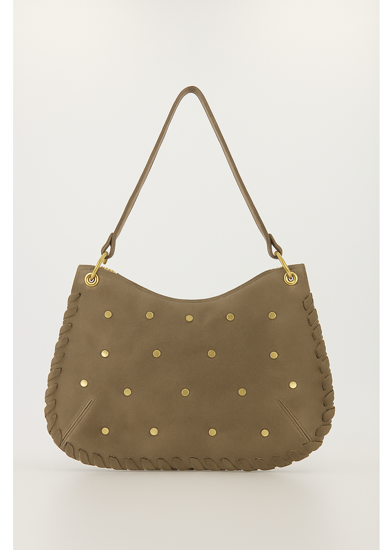 21Jewelz Tasje met stiksels en gouden studs - suede beige