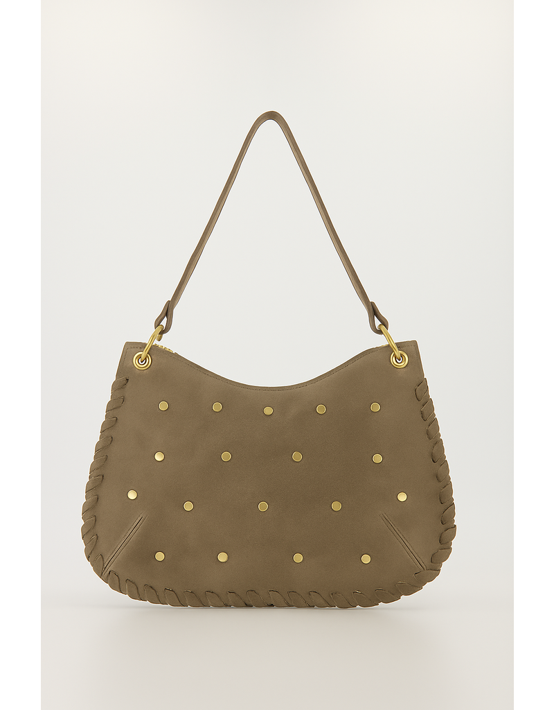 21Jewelz Tasje met stiksels en gouden studs - suede beige