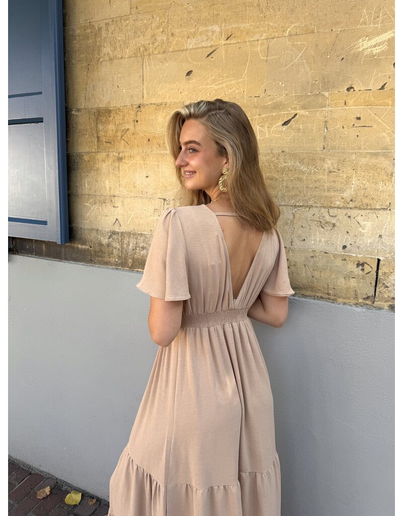 21Jewelz Lange jurk met volantmouwtje - beige