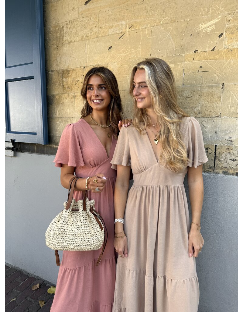 21Jewelz Lange jurk met volantmouwtje - beige
