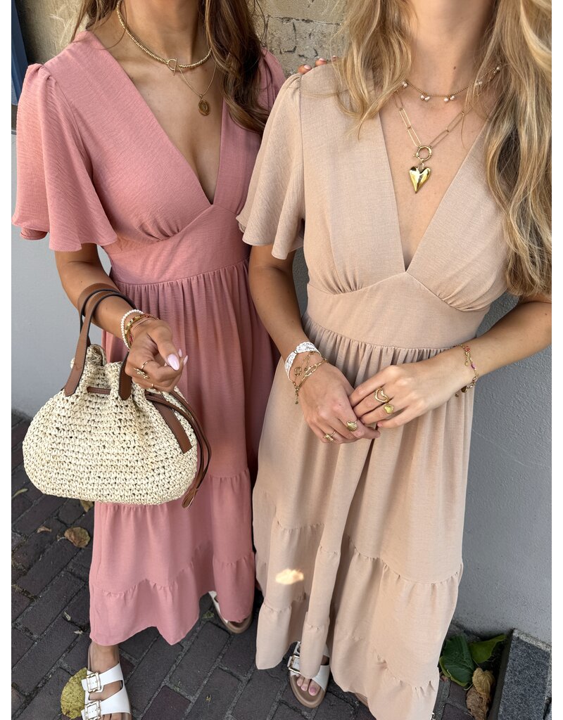 21Jewelz Lange jurk met volantmouwtje - beige