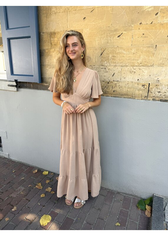 21Jewelz Lange jurk met volantmouwtje - beige