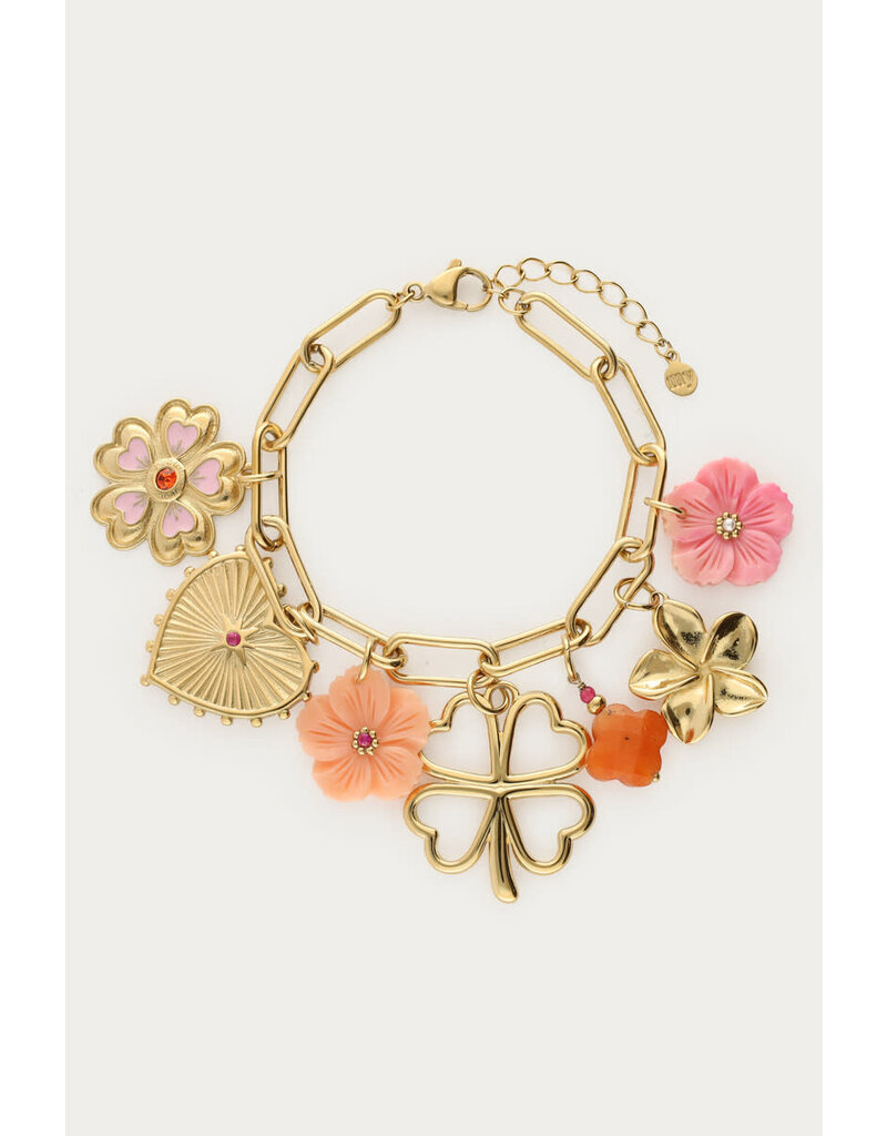 My Jewellery My Jewellery | Botanical bedel armband met klaver en bloemen - goud