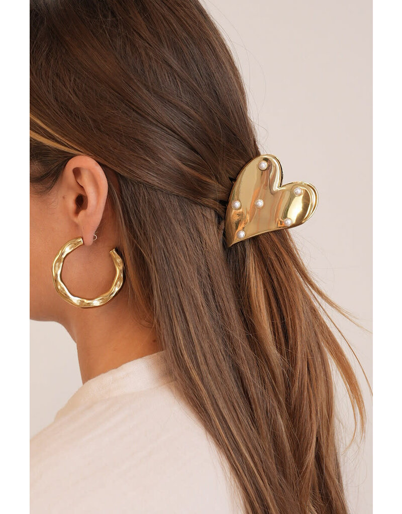 My Jewellery My Jewellery | Hartvormige haarklem met imitatieparels - goud