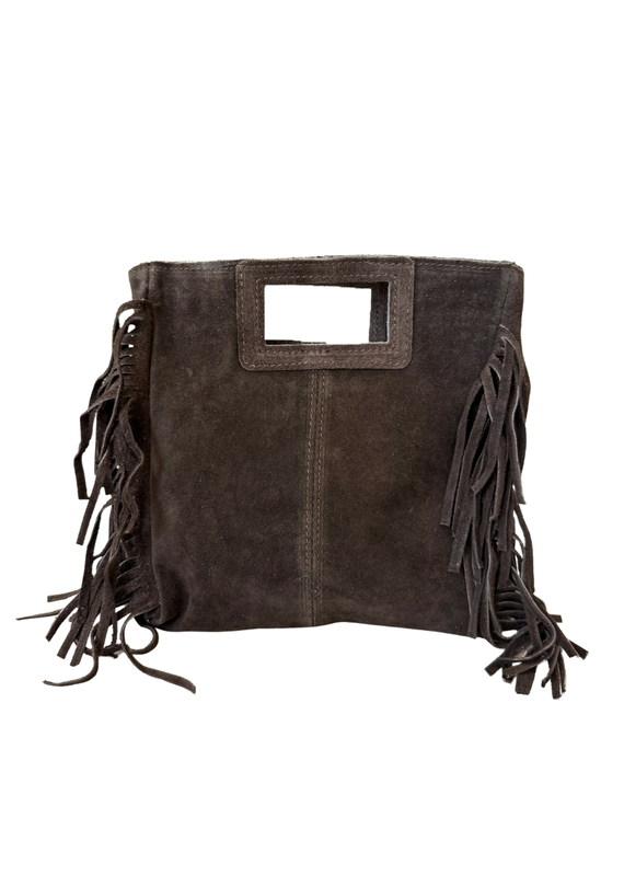 21Jewelz Vierkante tas met franjes - donker bruin