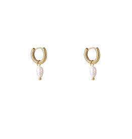 Go Dutch Label D&E - Striped pearl hoop - goud