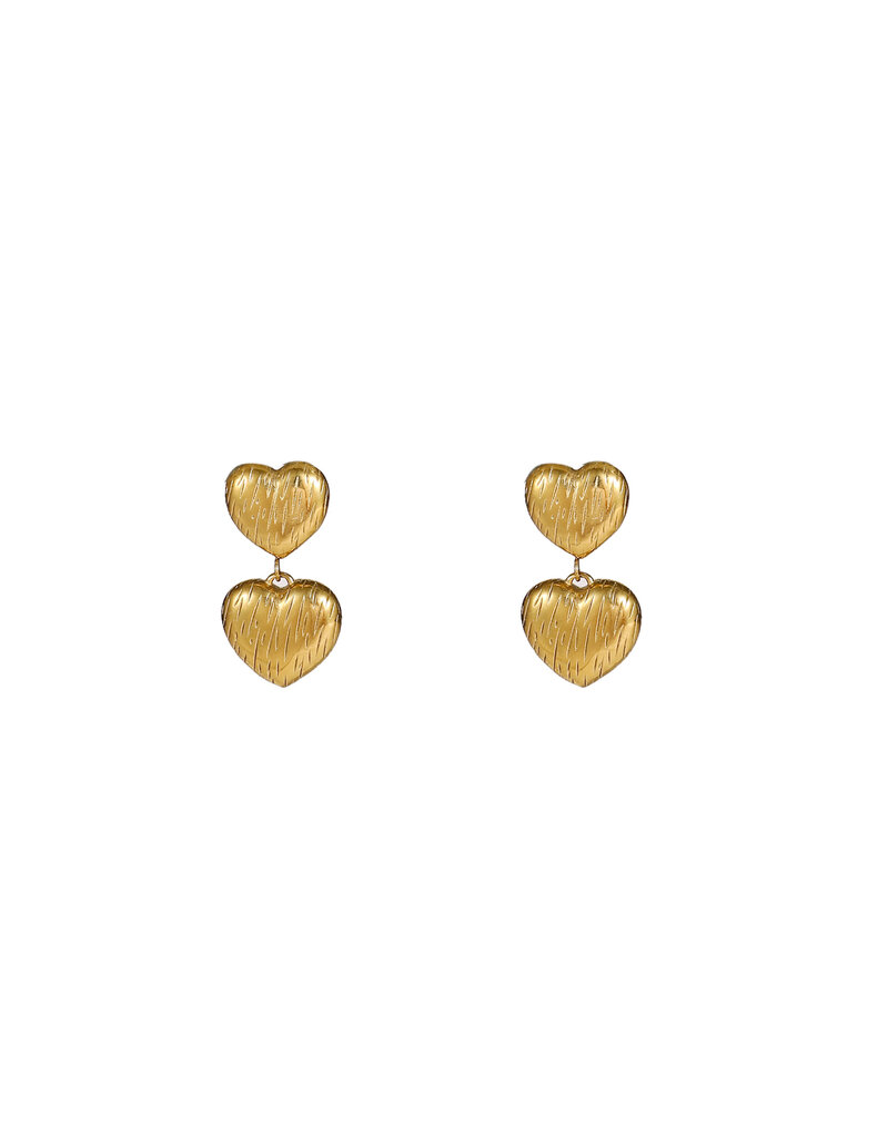 Go Dutch Label D&E - Double heart stud - goud