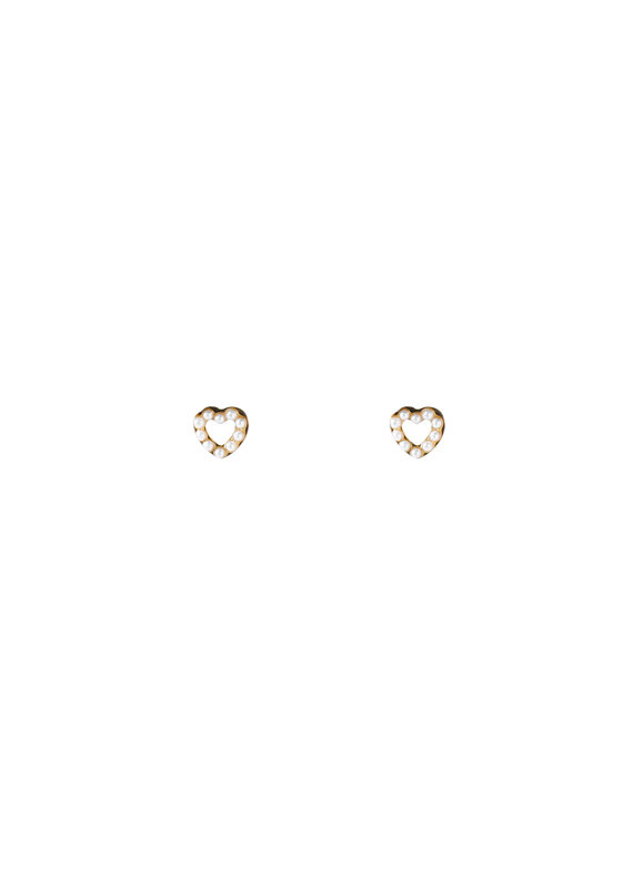 Go Dutch Label D&E - Hartjes studs met parels - goud